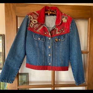 Denim Jacket with Red Bandana Yoke and Trim